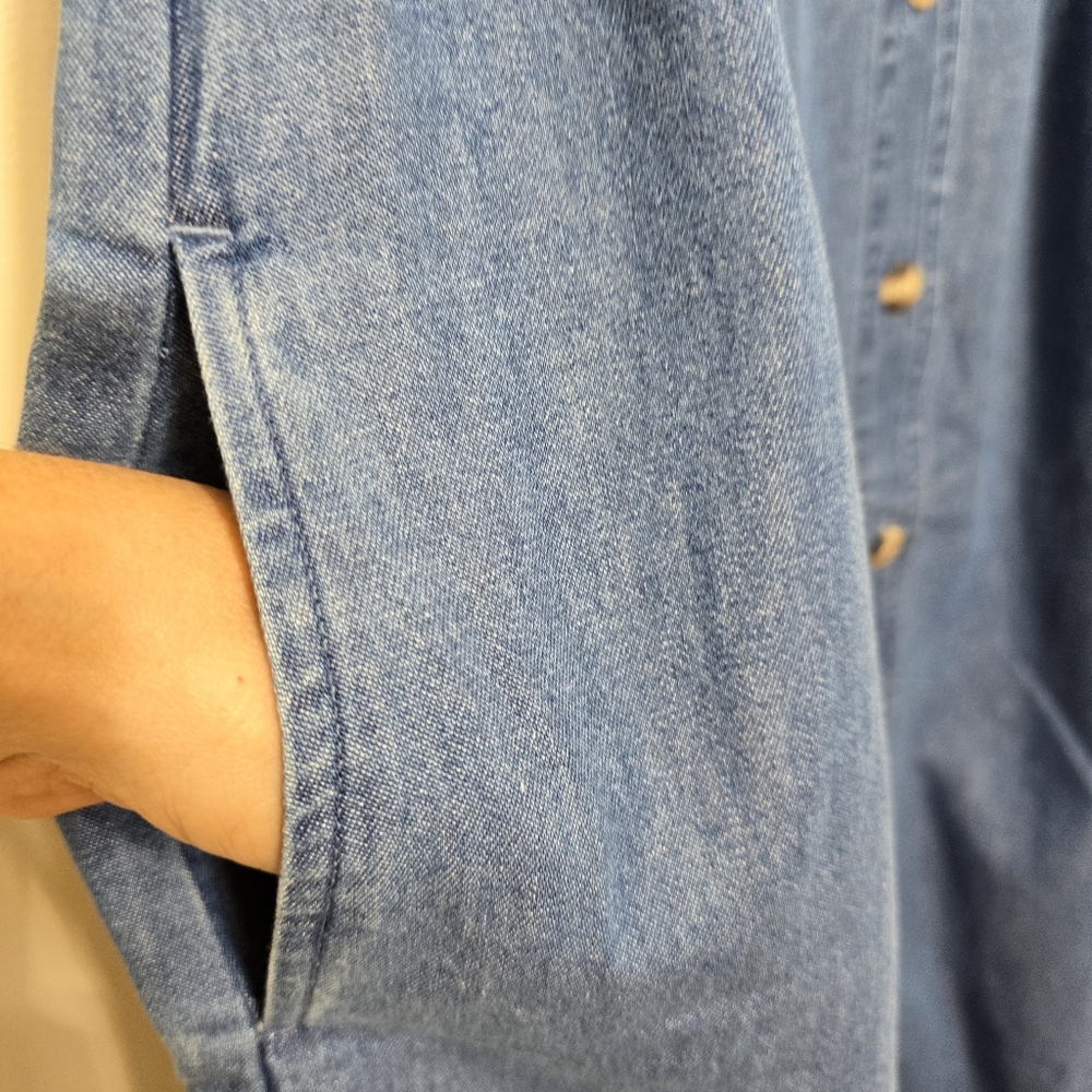 NWOT Vtg 90's Denim Maxi Dress Sz L Button Up Cotton Pockets Cottagecore Western - Picture 7 of 12
